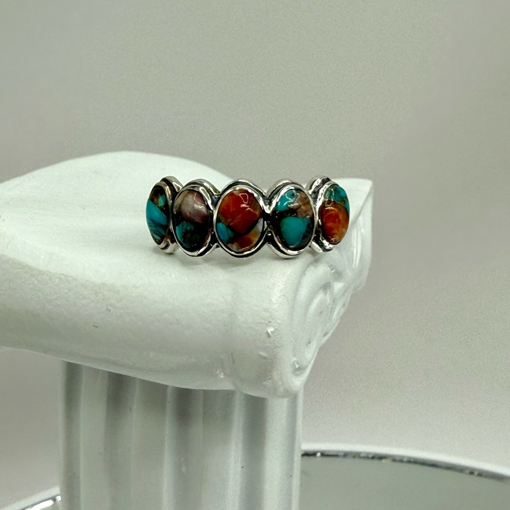 NWT Spiny Turquoise Stones Set in Sterling Silver Ring - Picture 6 of 10
